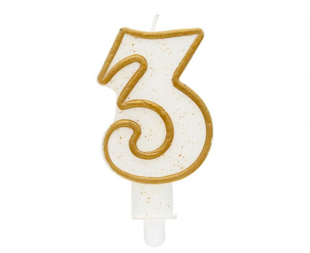 #SC2 Świeczka B&C cyferka "3", złoty kontur, 9 cm