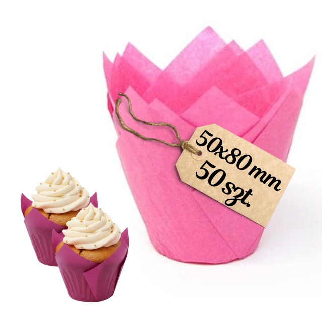 Zbliżenie na papilotki tulipan fuksjowe do muffinek 50x80 mm