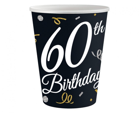 #ZKU Kubeczki papierowe B&C 60 Birthday, 250 ml/ 6 szt.