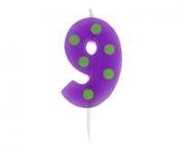 #SC15 Świeczka cyferka piker Grochy - 9, 6 cm KK