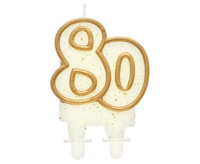 #SC2 Świeczka B&C cyferka "80", złoty kontur, 9 cm