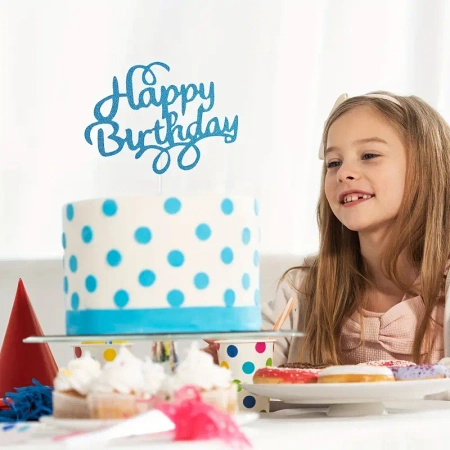 Papierowy topper na tort HAPPY BIRTHDAY NIEBIESKI WZ.I