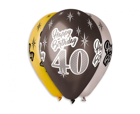 #BL Balony Premium Happy Birthday 40, metaliczne, 12 cali / 6 szt.