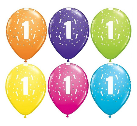 #BL Balon QL 11" z nadr. "1", pastel mix tropikalny / 6 szt. ST ASORT KK