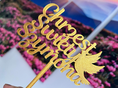 Topper na chrzest święty personalizowany Chrzest Święty + imię + gołębica