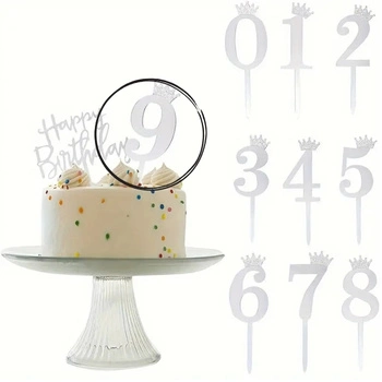 Topper na tort SREBRNY Z KORONĄ cyfra 9 DZIEWIĘĆ DZIEWIĄTKA 11x4 cm