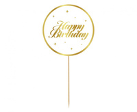 #DETO Dekoracja pap. na tort B&G Party - Happy Birthday, biała, gwiazdki, 10 cm