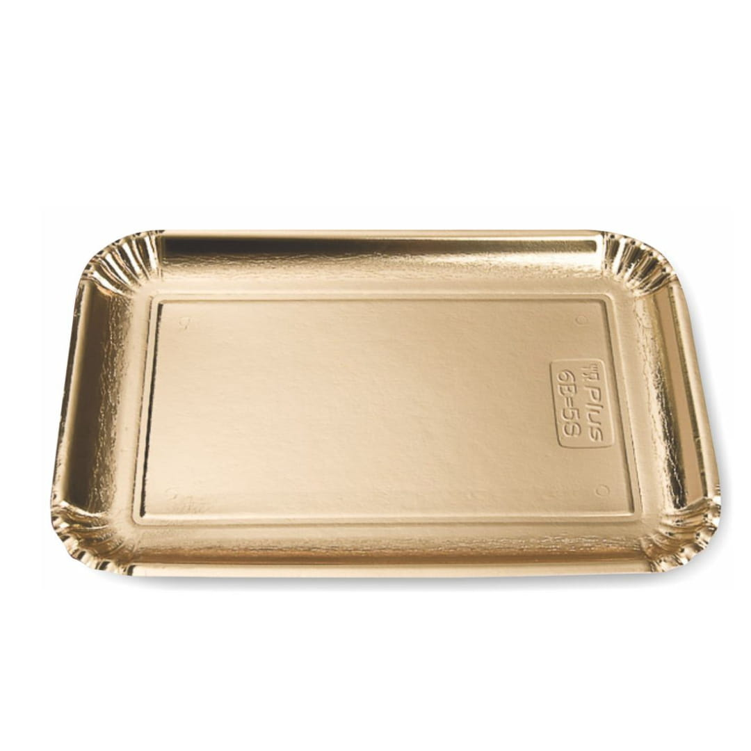 Złota prostokątna tacka pod ciasto 55 x 38 cm - widok z boku