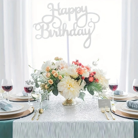 Papierowy topper na tort HAPPY BIRTHDAY SREBRNY WZ.II