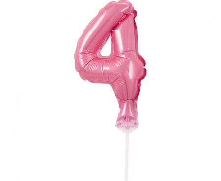 #BFC1 Balon foliowy 13 cm na patyczku "Cyfra 4", różowa KK
