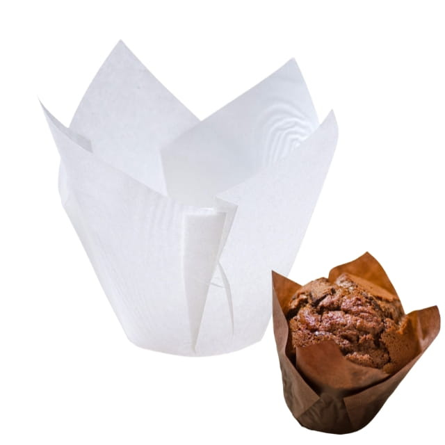 Papilotki do muffinek tulipan białe 50x80 mm 50 sztuk – opakowanie produktu