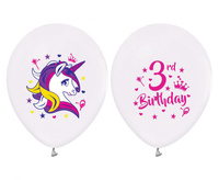 #BL Balony 3 Urodziny (jednorożce), 12"/ 5 szt. KK