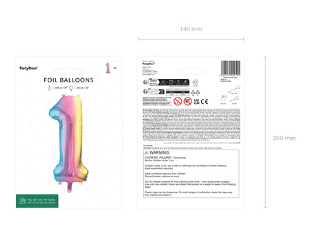Balon foliowy Cyfra ''1'', 86cm, pastelowy tęczowy