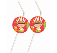 #ZSŁ_GD Rurki (słomki) z medalionem Indiańskie Party, 6 szt. KK