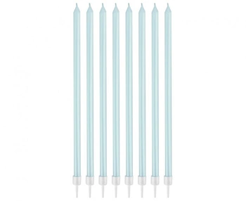 Świeczki perłowe jasnoniebieskie, 15.5x0.44 cm, 8 szt.