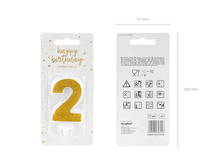 Świeczka urodzinowa Cyferka 5, złoty, 7cm