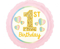#BFK Balon foliowy 18" CIR - 1 st Birthday, różowy