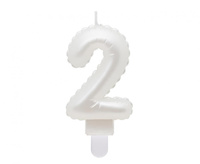 #SC6 Świeczka B&C cyferka 2, perłowa biała, 7 cm KK