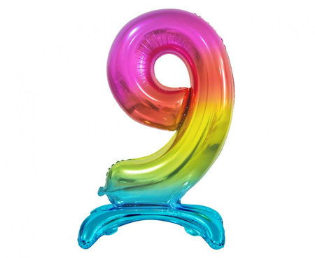 #BFC6 Balon foliowy B&C Cyfra stojąca 9, tęczowa, 74 cm AA