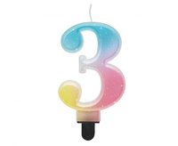 #SC13 Świeczka cyferka 3, ombre, pastelowa, 8 cm KK