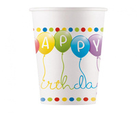 #ZKU Kubeczki papierowe Happy Birthday Streamers (WM), 200ml, 8 szt. (SUP label)