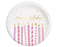 #ZTA Talerzyki papierowe Birthday Candles, FSC, 23 cm, 8 szt.