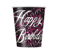 #ZKU Kubeczki papierowe "Glitz - Happy Birthday" różowe, 8 szt.