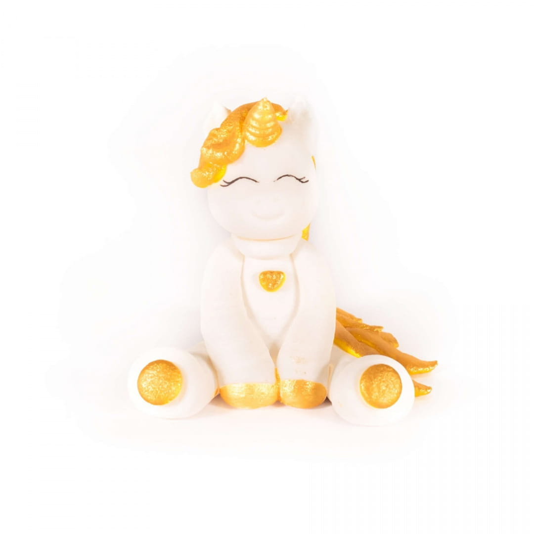 Cukrowa figurka jednorożca Slado – wielokolorowa grzywa i złote akcenty na tort