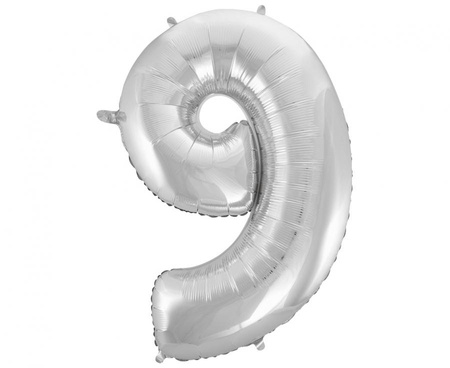 #BFC51 Balon foliowy B&C Cyfra 9, srebrna, 92 cm AA