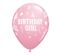 #BL Balon QL 11" z nadr. "Birthday Girl", pastel różowy / 6 szt. KK