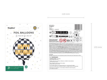 Balon foliowy Szachownica Happy Birthday, 45 cm, mix