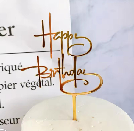 Topper na tort urodzinowy złoty HAPPY BIRTHDAY  11,5x9,5 cm WZ. II
