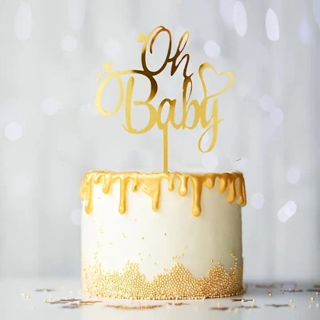 Akrylowy topper na tort OH BABY 15x10 cm Gender reval Baby Shower