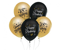 #BL Balony Beauty&Charm 12" z nadrukiem "18", złote i czarne, 5 szt.