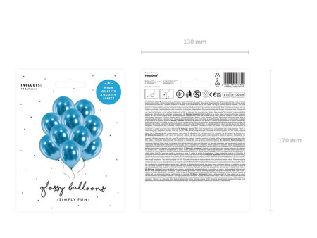 Balony Glossy 30cm, niebieski 10 szt. Party Deco