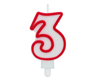#SC1 Świeczka cyferka "3", czerwony kontur 7 cm