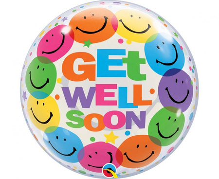 #BFK Balon foliowy 22" QL Bubble Poj. "Get Well Soon - Smile Faces" KK