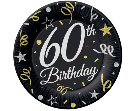 #ZTA Talerzyki papierowe B&C 60 Birthday, 23 cm/ 6 szt. KK