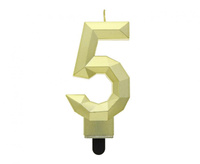 #SC21 Świeczka cyferka 5 - Diament, metalik złoty, 7.6 cm