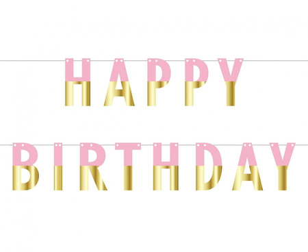 #DEGI Girlanda papierowa (zrób to sam) Happy Birthday, różowo-złota, dł. 160 cm