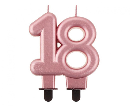 #SC10 Świeczka B&C cyferka, 18, metalik różowo-złota, 8.0 cm