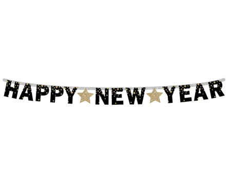 #DEGI Girlanda papierowa B&C Happy New Year - Złote gwiazdki, 180 cm