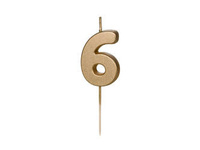 Świeczka urodzinowa Cyferka 6, 4.5 cm, złoty Party Deco