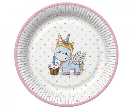 #ZTA Talerzyki papierowe Sweet Unicorn with Pastel Dot, 18 cm,  8 szt.