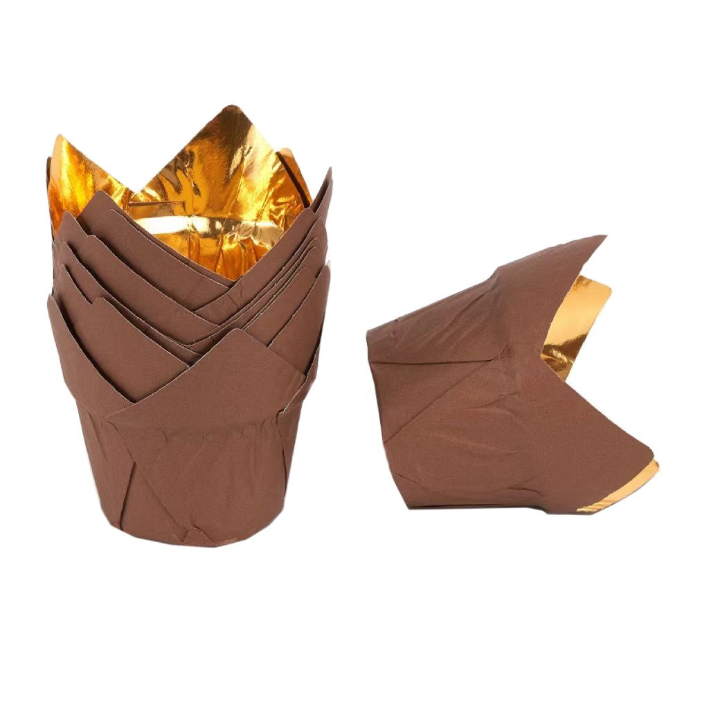 Papilotki do muffinek tulipan brązowo-złote – eleganckie foremki do pieczenia muffinek i babeczek