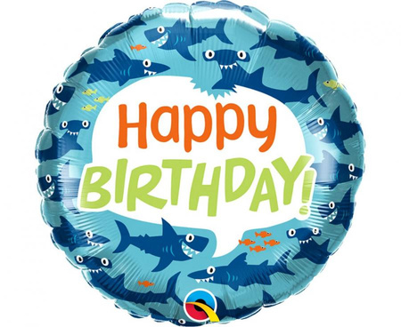 #BFK Balon foliowy 18 cali QL RND Birthday Fun Sharks KK