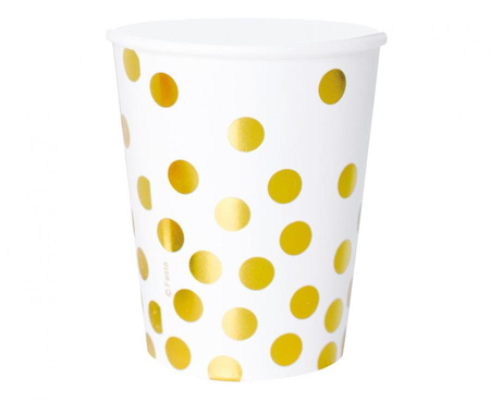 #ZKU_GD Kubeczki pap. białe, Groszki złote, 250 ml/ 6 szt.