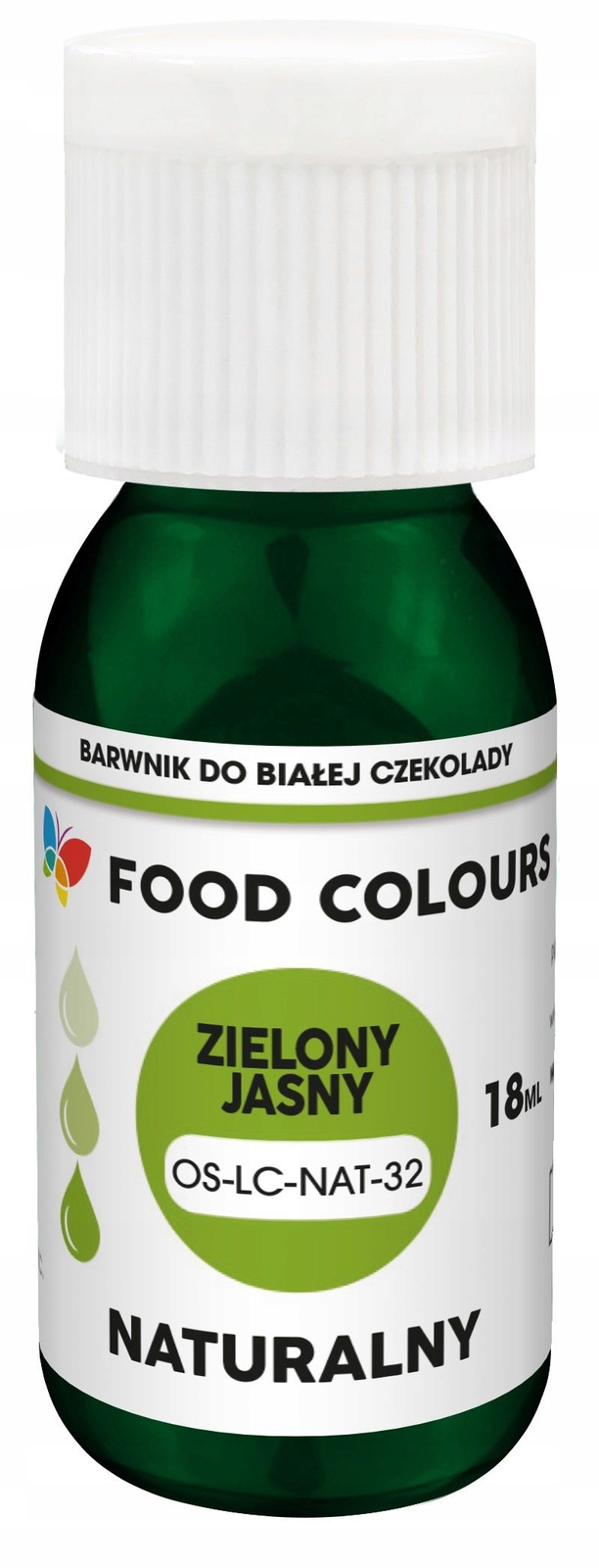 Barwnik w płynie zielony jasny do czekolady i mas tłustych – szczegóły opakowania