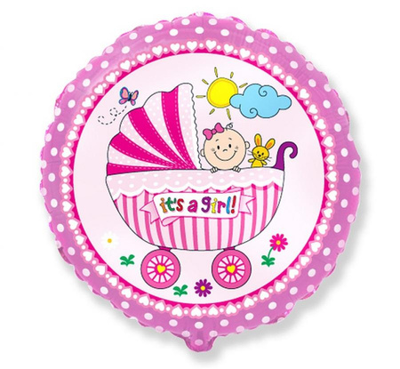 #BFK Balon foliowy 18" FX - Wózek dla dziewczynki, różowy, niepakowany KK