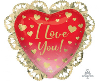 #BFK Balon foliowy 24" HRT- I love you, czerwono złoty, zapakowany